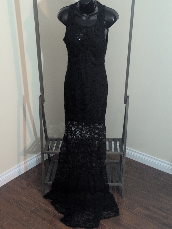 Revamped Dresses & Skirts - Revamped | Black Lace Maxi Dress with Sheer Paneling